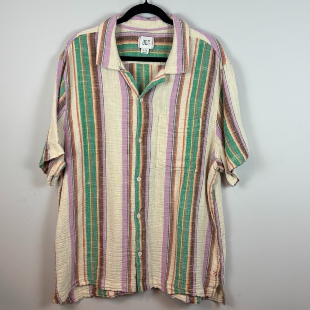 BDG Striped Woven Lightweight Shirt Mens XL Resortwear 90's 100% Cotton Colorful